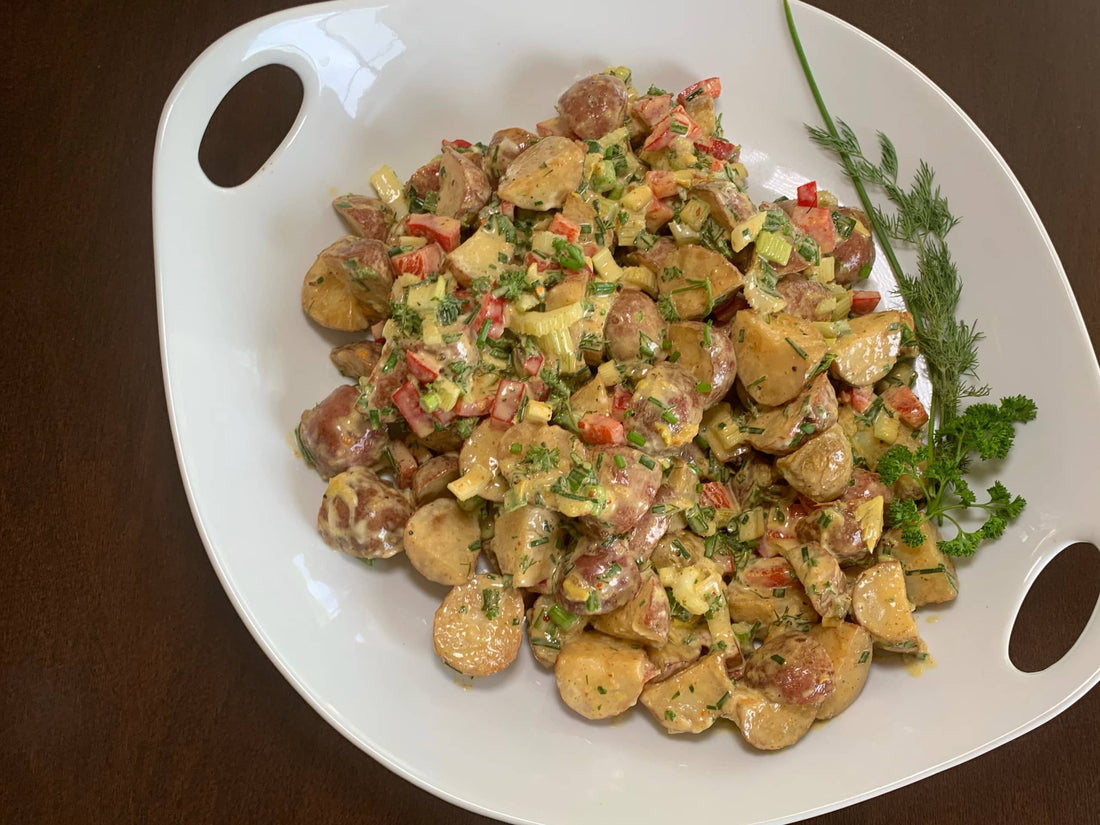 bowl of roasted potato salad