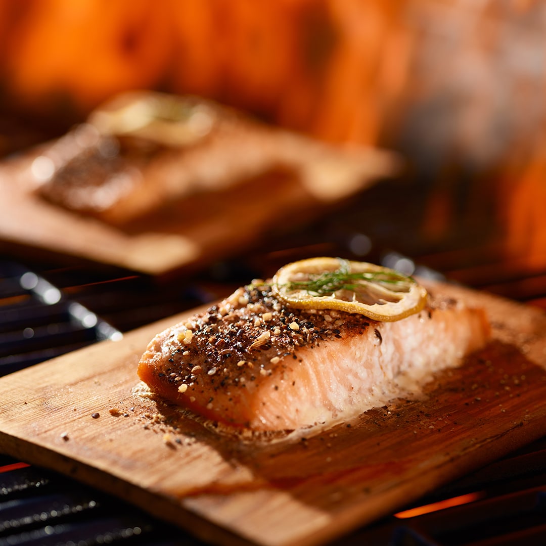 salmon on a plank