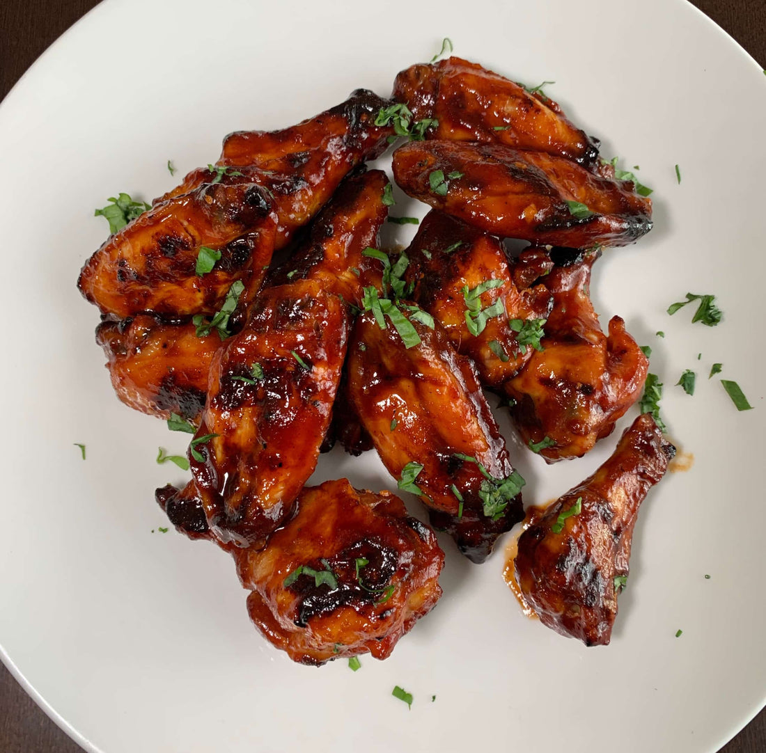 platter of sweet red devil wings