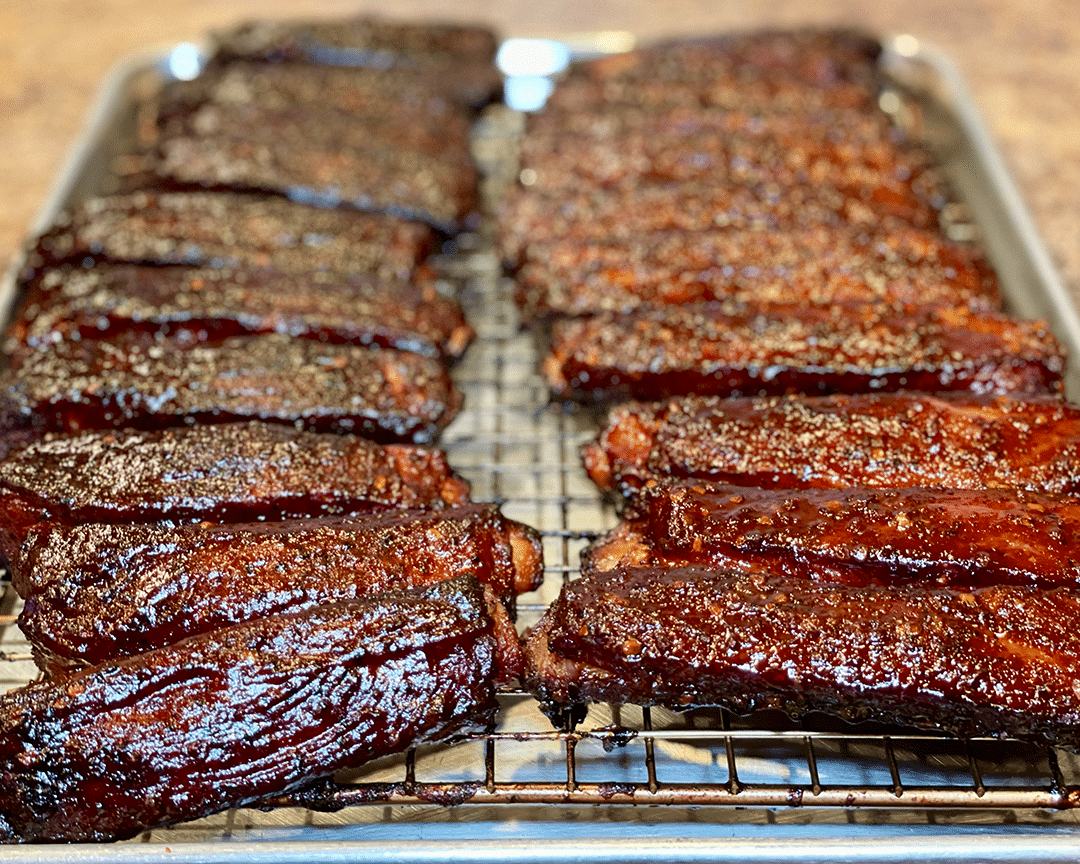 rack of BBQ Bible sauced ribs