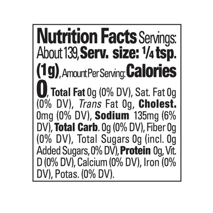 Big Toms Turkey Rub Shaker Nutritional facts panel