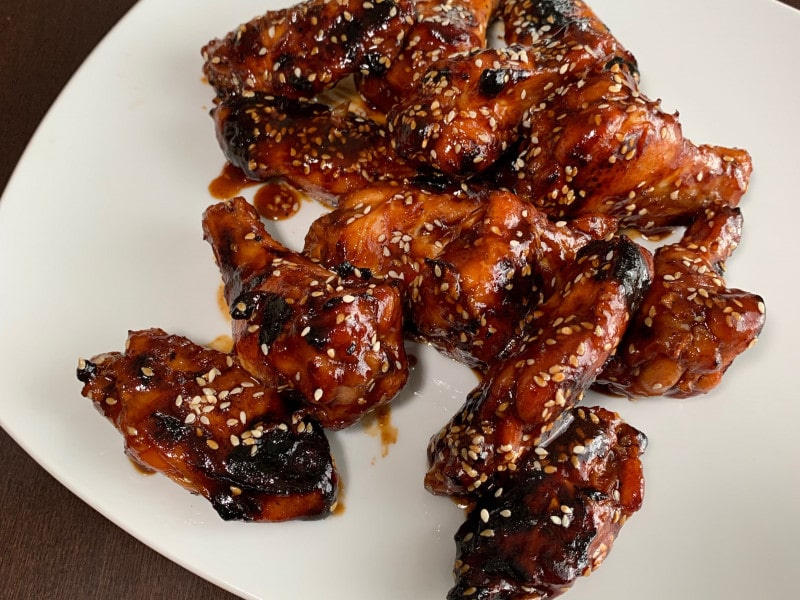 plate of sesame ginger Sticky Sweet chicken wings