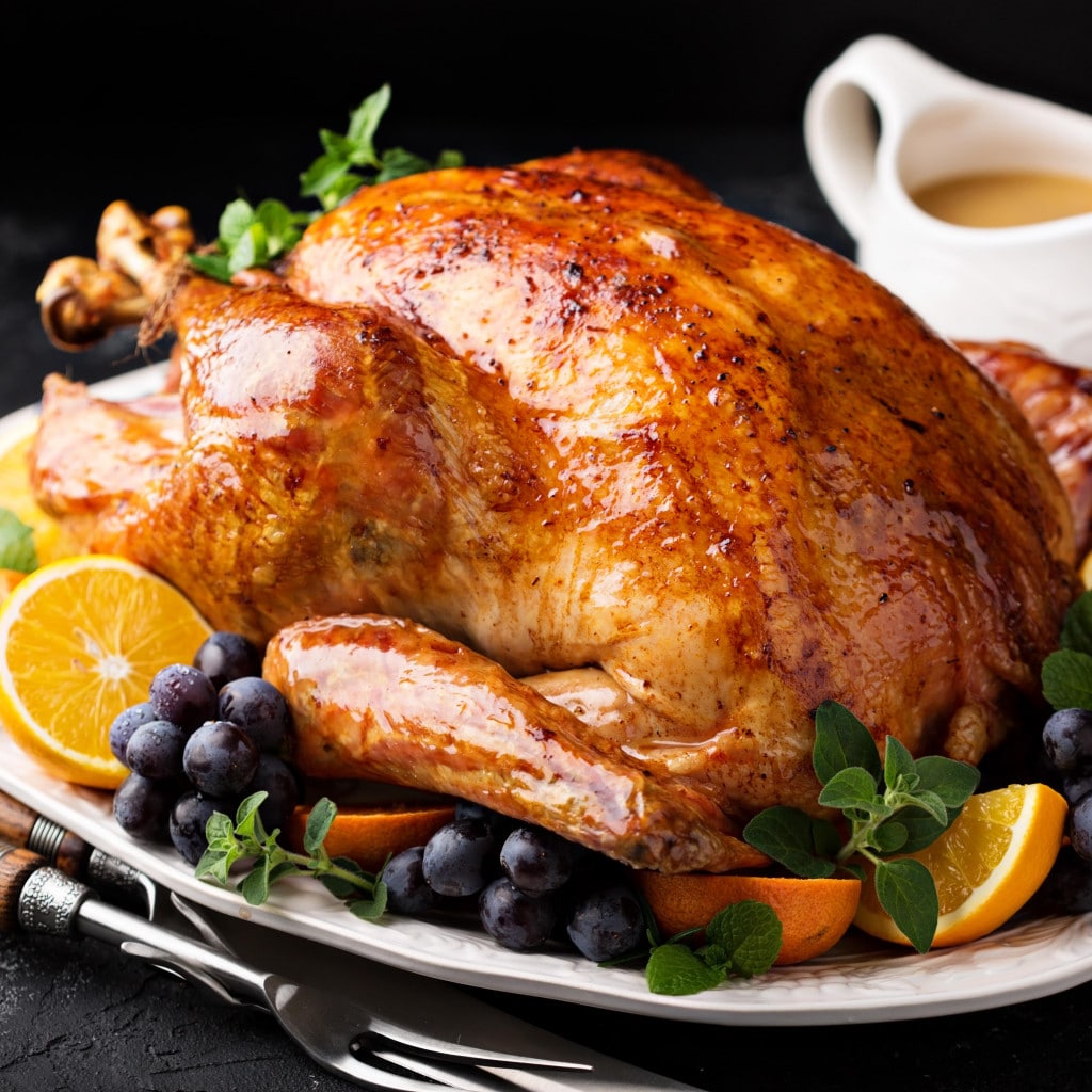 platter of roast turkey and gravy